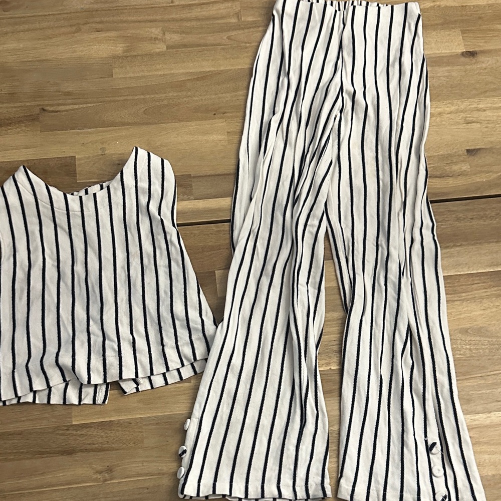 Zara Navy and White Striped Top